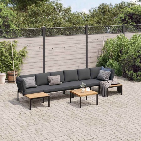 Set de sofás de jardín con cojines 5 piezas aluminio negro