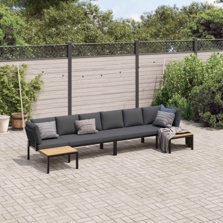 Set de sofás de jardín con cojines 4 piezas aluminio negro
