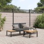 Set de sofás de jardín con cojines 3 piezas aluminio negro