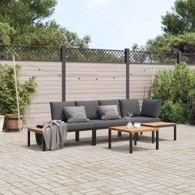 Set de sofás de jardín con cojines 4 piezas aluminio negro