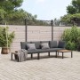 Set de sofás de jardín con cojines 3 piezas aluminio negro
