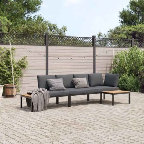 Set de sofás de jardín con cojines 3 piezas aluminio negro