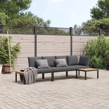 Set de sofás de jardín con cojines 3 piezas aluminio negro