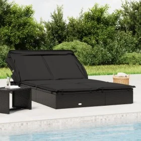 Tumbona 2 personas toldo plegable ratán PE negro 213x118x97 cm de vidaXL, Tumbonas - Ref: Foro24-319652, Precio: 287,24 €, De...