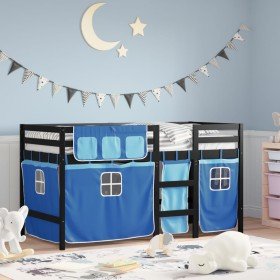 Cama alta para niños con cortinas madera pino azul 80x200 cm Cama alta para niños con cortinas madera pino azul 80x200 cm