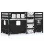 Cama alta niños con cortinas madera pino blanco negro 90x200 cm