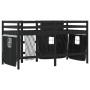 Cama alta niños con cortinas madera pino blanco negro 90x200 cm