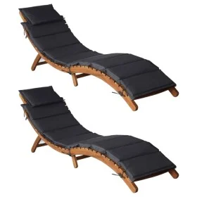 Sun loungers with cushions 2 pcs solid dark gray acacia wood by vidaXL, Loungers - Ref: Foro24-3155472, Price: 316,02 €, Disc...