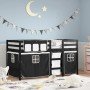 Cama alta niños con cortinas madera pino blanco negro 90x190 cm en Camas y somieres | Comprar online en Foro24