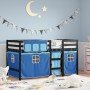 Cama alta para niños con cortinas madera pino azul 90x190 cm en Camas y somieres | Comprar online en Foro24