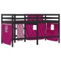 Cama alta para niños con cortinas madera pino rosa 90x190 cm