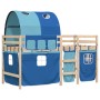 Cama alta para niños con túnel madera pino azul 80x200 cm