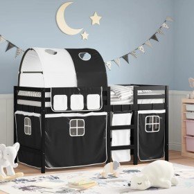 Cama alta niños con túnel madera pino blanco negro 90x200 cm en Camas y somieres | Comprar online en Foro24