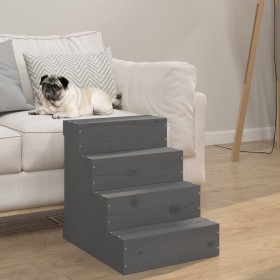Escalera para mascotas madera maciza de pino gris 40x49x47 cm de vidaXL, Escalones y rampas para mascotas - Ref: Foro24-82246...