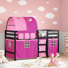 Cama alta para niños con túnel madera pino rosa 90x190 cm