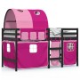 Cama alta para niños con túnel madera pino rosa 90x190 cm