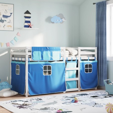 Litera con cortinas madera maciza de pino azul 75x190 cm