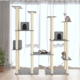 Rascador para gatos con postes de sisal gris claro 174 cm