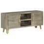 Solid mango wood TV stand with gray brass, 110x30x48 cm by vidaXL, TV Furniture - Ref: Foro24-246681, Price: 178,09 €, Discou...