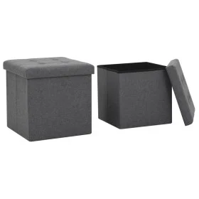 Folding storage stools 2 pcs dark gray synthetic linen by vidaXL, Folding stools and chairs - Ref: Foro24-247079, Price: 44,0...