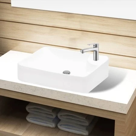 Keramikspüle mit Hahnloch und weißem Abfluss von vidaXL, Sinkt - Ref: Foro24-141934, Preis: 67,18 €, Rabatt: %