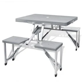 Folding camping set 1 table 4 light gray aluminum stools by vidaXL, camping furniture - Ref: Foro24-41457, Price: 77,54 €, Di...