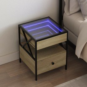 Mesita de noche con Infinity LED roble Sonoma 40x40x51 cm Mesita de noche con Infinity LED roble Sonoma 40x40x51 cm