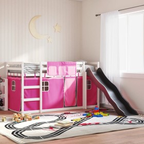 Litera con tobogán y cortinas rosa 80x200 cm