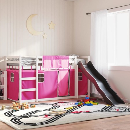 Litera con tobogán y cortinas rosa 90x190 cm