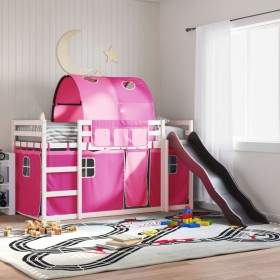 Litera con tobogán y cortinas rosa 90x200 cm