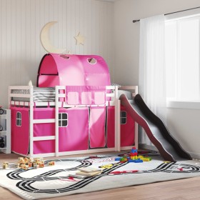 Litera con tobogán y cortinas rosa 80x200 cm