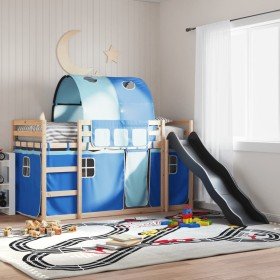 Litera con tobogán y cortinas azul 90x190 cm Litera con tobogán y cortinas azul 90x190 cm