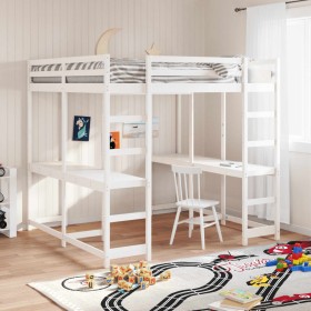 Cama alta con escritorio y escalera madera blanca 180x200 cm