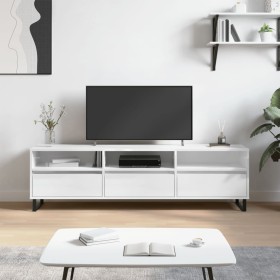 Mueble de TV madera contrachapada blanco brillo 150x30x44,5 cm