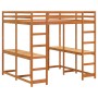 Cama alta con escritorio y escalera madera marrón 180x200 cm