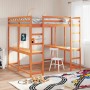 Cama alta con escritorio y escalera madera marrón 160x200 cm