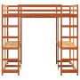 Cama alta con escritorio y escalera madera marrón 160x200 cm