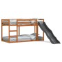 Litera con tobogán y escalera madera maciza marrón 90x200 cm