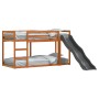 Litera con tobogán y escalera madera maciza marrón 90x200 cm