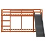 Litera con tobogán y escalera madera maciza marrón 90x200 cm