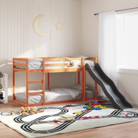 Litera con tobogán y escalera madera maciza marrón 75x190 cm