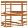 Litera triple de madera maciza de pino marrón cera 80x200 cm