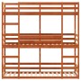Litera triple de madera maciza de pino marrón cera 80x200 cm