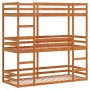 Litera triple de madera maciza de pino marrón cera 90x190 cm