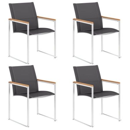 Sillas de jardín 4 unidades textilene y acero inoxidable gris de vidaXL, Sillas de jardín - Ref: Foro24-46516, Precio: 391,92 €