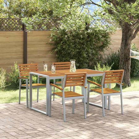 Conjunto de Comedor de Jardín 5 pcs Gris y marrón