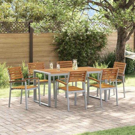 Conjunto de Comedor de Jardín 7 pcs Gris y marrón