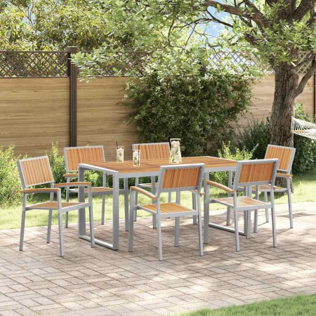 Conjunto de Comedor de Jardín 7 pcs Gris y marrón