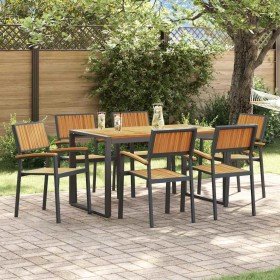 Conjunto de Comedor de Jardín 7 pcs Negro y marrón