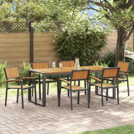 Conjunto de Comedor de Jardín 7 pcs Negro y marrón